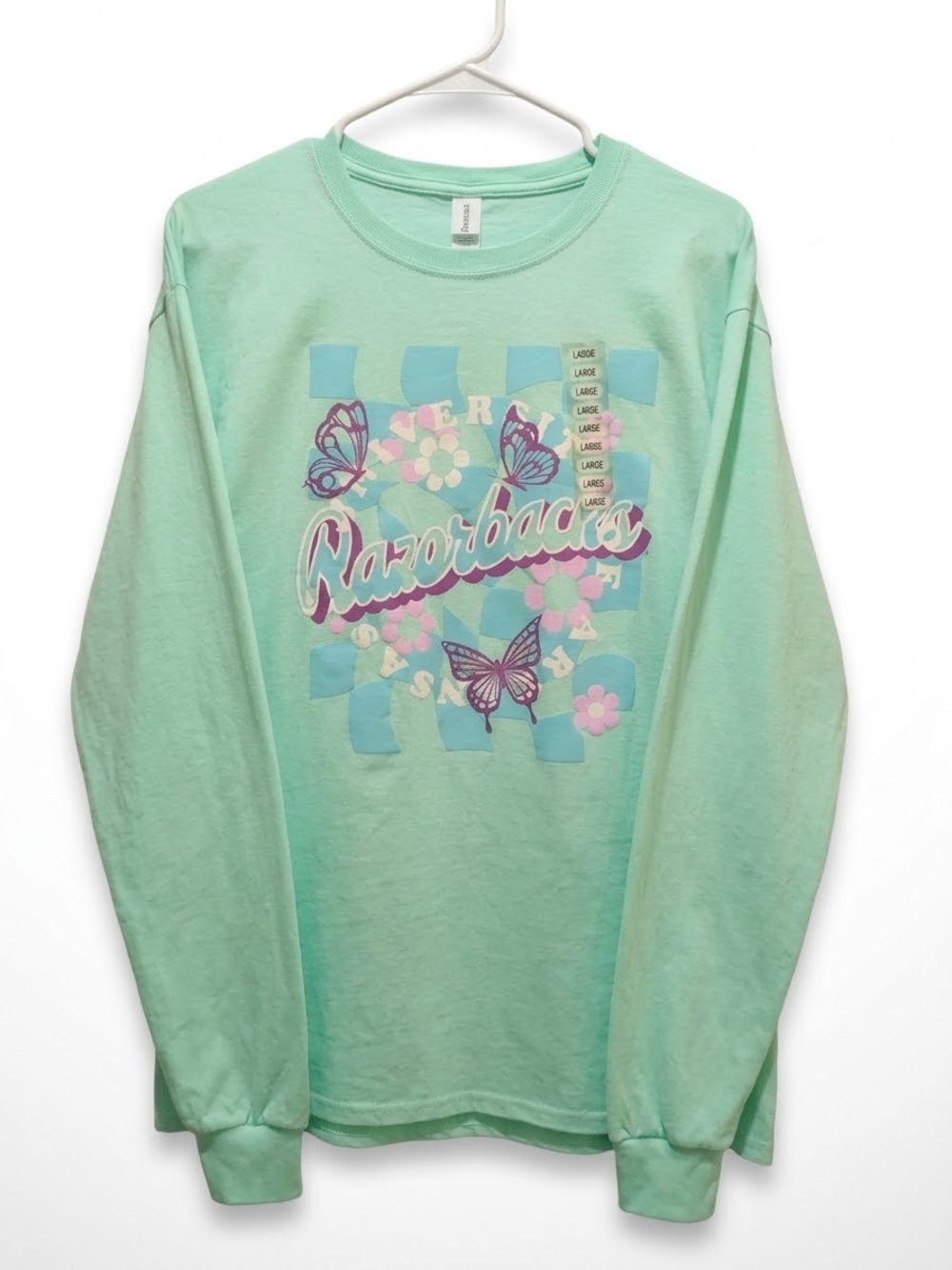 Razorback Mint Green Long Sleeve Tee with Butterfly Graphic